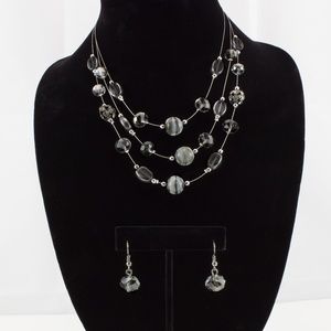 Gray & White Statement Necklace & Earring Set